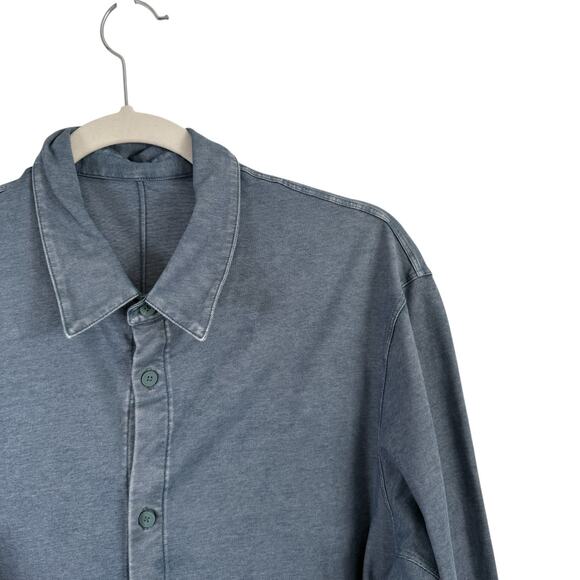 Lululemon Commission Enzyme Dye Mineral Blue Button Front Shirt Mens Large? - Picture 3 of 5
